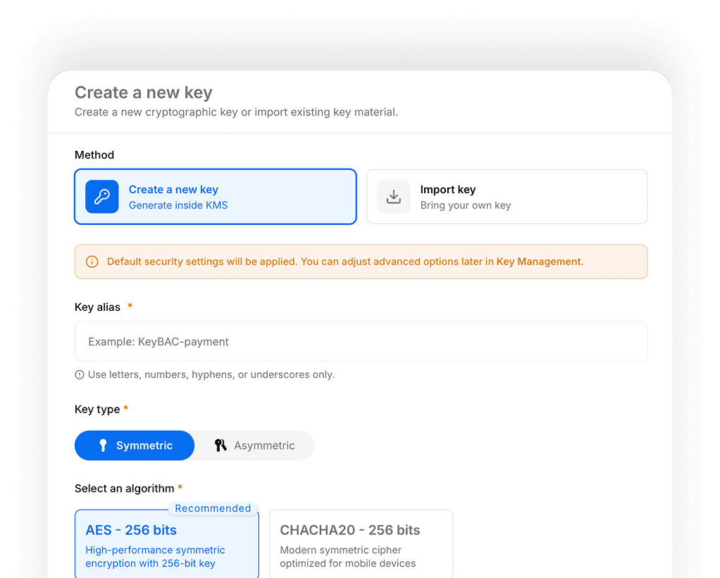 kms create dialog