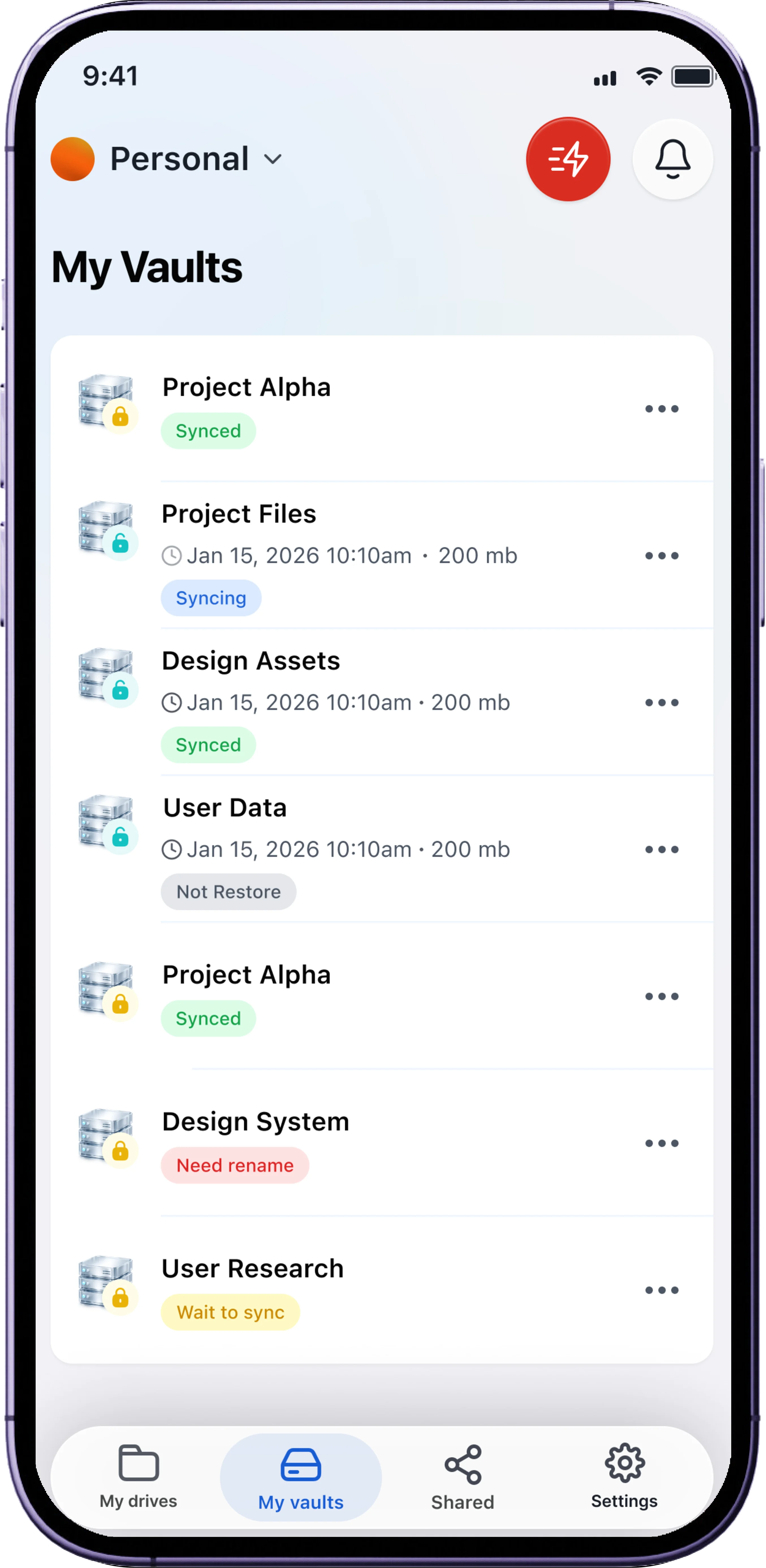 OXU Drive on iPhone — My Vaults